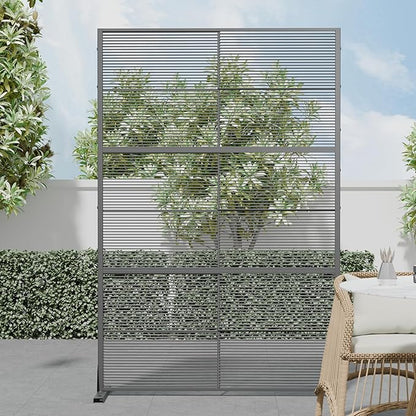 Casaphoria Metal Privacy Screen Outdoor, 72" H x 47" W Freestanding Decorative Privacy Screen for Patio Deck Balcony Garden with Stable Base, Black-Cross Stripe