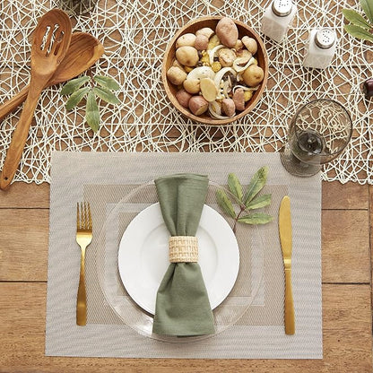 DII PVC Tabletop Collection Woven Indoor/Outdoor, Placemat Set, 13x17.25, Stone, 6 Piece