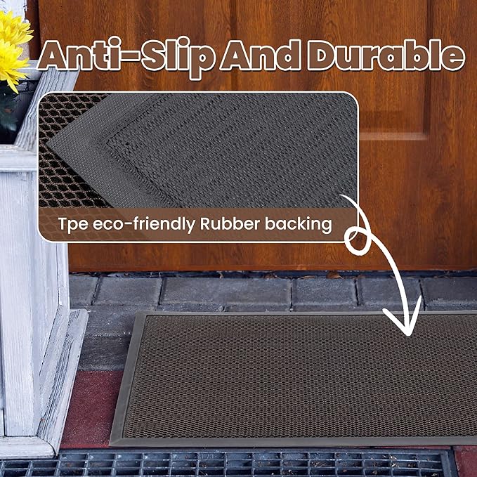 Outdoor Indoor Door Mats for Entryway, Heavy Duty and Durable All-Weather Entry Mat, Low Profile, Non-Slip and Easy Clean Outdoor Doormat for Entrance, Patio and Garage (Brown 30"x17")