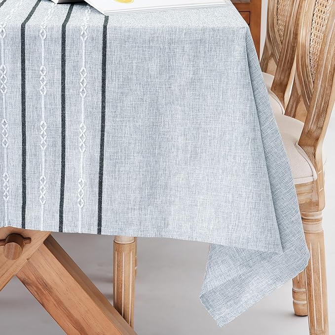 Chassic 60 x 84 inches Farmhouse Style Linen tablecloths, Boho Wrinkle Resistant Washable Rectangle Table Cloth for Dining Room, Kitchen, Wedding and Holiday Decorative - Striped Grey