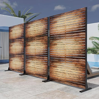 Casaphoria 72" H x 47" W Metal Outdoor Privacy Screen, Freestanding Decorative Divider for Patio, Deck, Balcony, and Garden with Stable Base, Wood Color