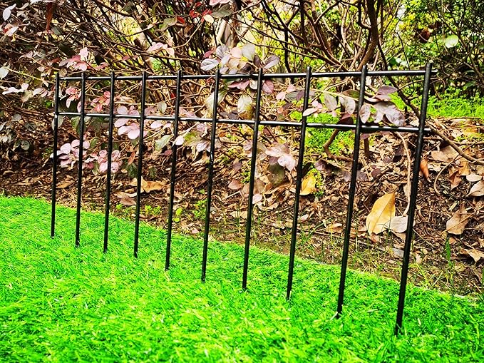 Adavin Small/Medium Animal Barrier Fence 20 Pack 20 in(L) X 10 in(H) Underground Decorative Garden Fencing, Dog Rabbits Fences Black Metal Fence Panel Ground Stakes for Outdoor Patio. Total 33.5 Ft