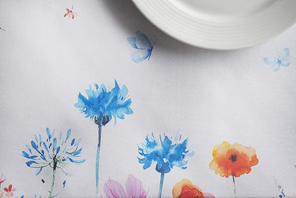 Maison d' Hermine Table Cloth Square Table 100% Cotton 60 x 60 Inches Tablecloth Reusable Decorative for Dining Room, Farmhouse, Home, Party, Festive & Wedding Spring Summer - Flower in The Field