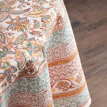 Maison d' Hermine Table Cloth Round Table 100% Cotton 63 Inches Fall Tablecloth Reusable Everyday Use for Thanksgiving Christmas Decorations Dining Farmhouse Party (Nila)