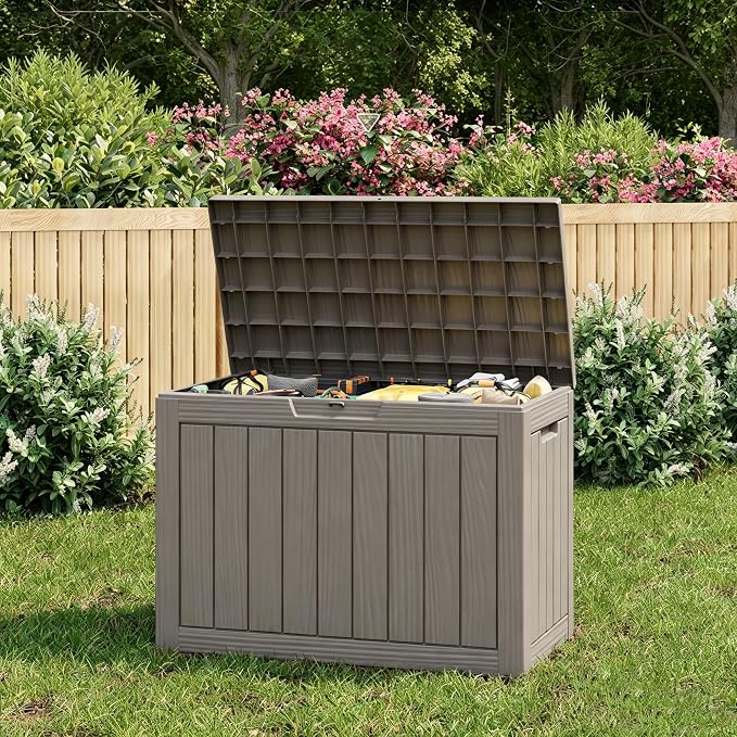 55 Gallon Outdoor Storage Box, All-Weather Resin Deck Box Outdoor Waterproof by KAMABOKO
