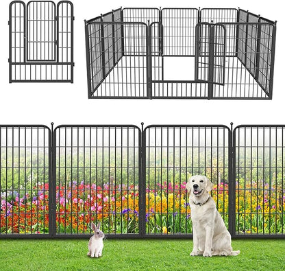 Garden Fence with Gate Metal Fencing for Yard, 32in x 23ft 10 Panels No Dig Fence Panels Temporary Dog Fence Rustproof Garden Fencing Flower Bed Edging for Patio