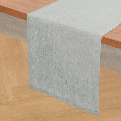 Solino Home Linen Table Runner 90 Inches Long - Athena, 100% Pure Linen Chambray Grey Table Runner 14 x 90 Inch for Dining