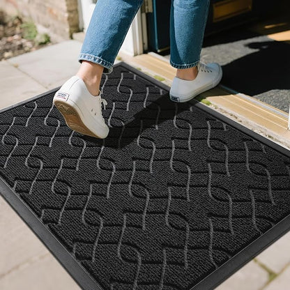 Yimobra Large Door Mat 36x24, All-Season Waterproof Doormat Outdoor Entrance, Heavy Duty Non-Slip Outside Door Mat for Garage Patio Proch Entryway Indoor, Easy Clean, Black