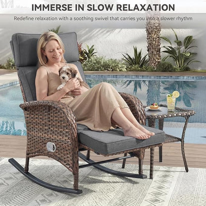 Zero Gravity Patio Rocking Wicker Recliner Chairs Set of 2- Wicker Outdoor - Image 4