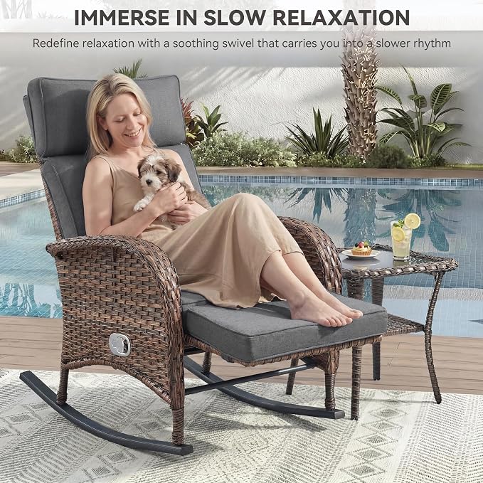 Zero Gravity Patio Rocking Wicker Recliner Chair - Image 4