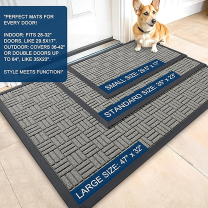 OLANLY Front Door Mat Outside Entrance 71x47, Absorbent, Heavy Duty Sturdy Natural Rubber Doormat Indoor Outdoor, Non-Slip, Stain and Fade Resistant, Low Profile Floor Mat for Entryway, Modern Gray