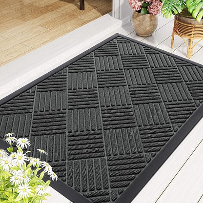 Smiry Front Door Mat Outside Entrance, Heavy Duty Outdoor Indoor Natural Rubber Doormat, Non Slip, Trap Dirt and Moisture, Easy Clean, Low Profile Patio Porch Entryway Mat, 71x47, Black
