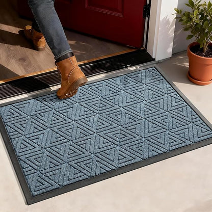 Yimobra Outdoor Mats for Front Door 29.5x17, Stops Mud & Dirt at Entrance, Fits Garage & Patio, All-Weather Waterproof Non Slip Outdoor Indoor Welcome Mat, Mix Blue