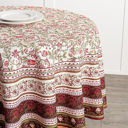 Maison d' Hermine Table Cloth Round Table 100% Cotton 69 Inches Fall Tablecloth Reusable Everyday Use for Thanksgiving Christmas Decorations Dining Farmhouse Party (Reveillon Au Jardin)