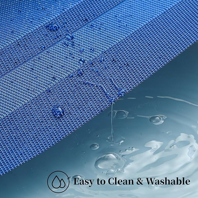 Leetaltree Blue Frame Placemats Set of 12 - Heat Resistant Non-Slip Place mats for Dining Table, Washable Durable PVC Vinyl Woven Table Mats（Blue Frame, 12）