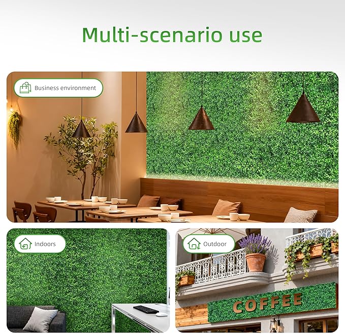 24x16 Inch Artificial Boxwood Panels (24-Pack) - UV Protected Faux Grass Wall Mats for Outdoor Fence Cover, Garden Privacy Screen, Indoor Wall Decor, and Wedding Backdrops