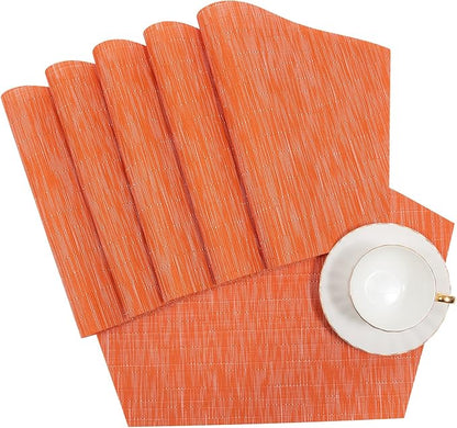 SHACOS Small Round Table Placemats Set of 4 Wedge Placemats Heat Resistant Woven Vinyl Table Mats Wipe Clean (4, Orange)