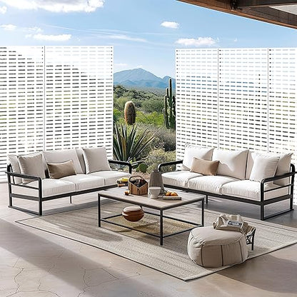 Casaphoria Metal Privacy Screen Outdoor, 72" H x 47" W Freestanding Decorative Privacy Screen for Patio Deck Balcony Garden with Stable Base, White-Abraham
