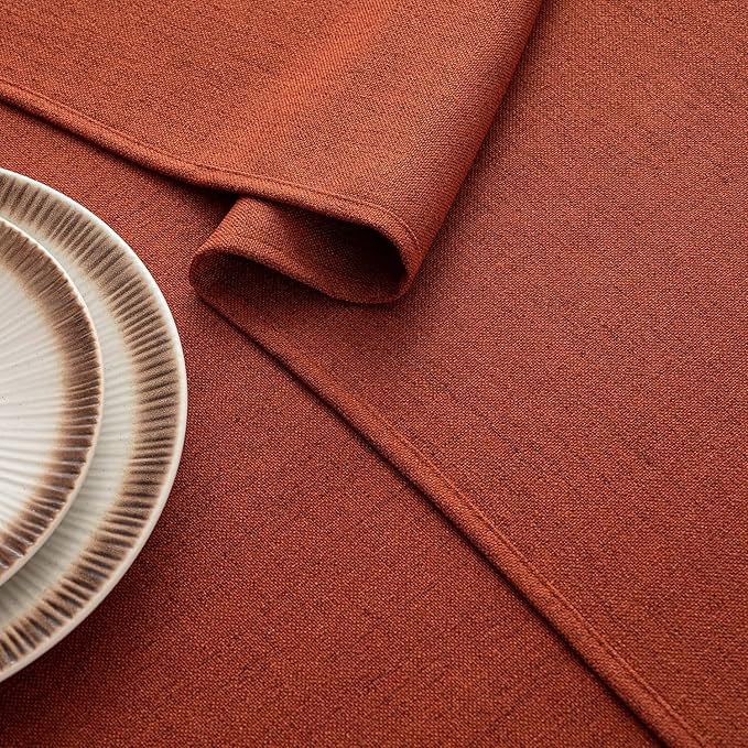 MIULEE Burnt Orange Linen Polyester Tablecloth Fall Thanksgiving 60x84 Inch Rectangle Table Cloth Waterproof,Stain Resistant & Wrinkle Resistant for Dining Party Wedding