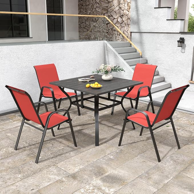 Red Patio Chairs Set of 4, Stackable Outdoor Dining Chairs - Image 3
