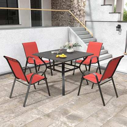 Red Patio Chairs Set of 4, Stackable Outdoor Dining Chairs - Image 3