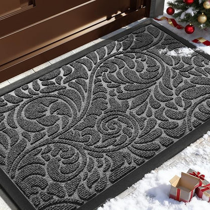 Yimobra Door Mat Outside Entrance 29.5x17, Waterproof Sturdy Outdoor Mats for Front Door, Heavy Duty Non-Slip Doormat for Garage Patio Entryway Indoor, Easy Clean, Grey