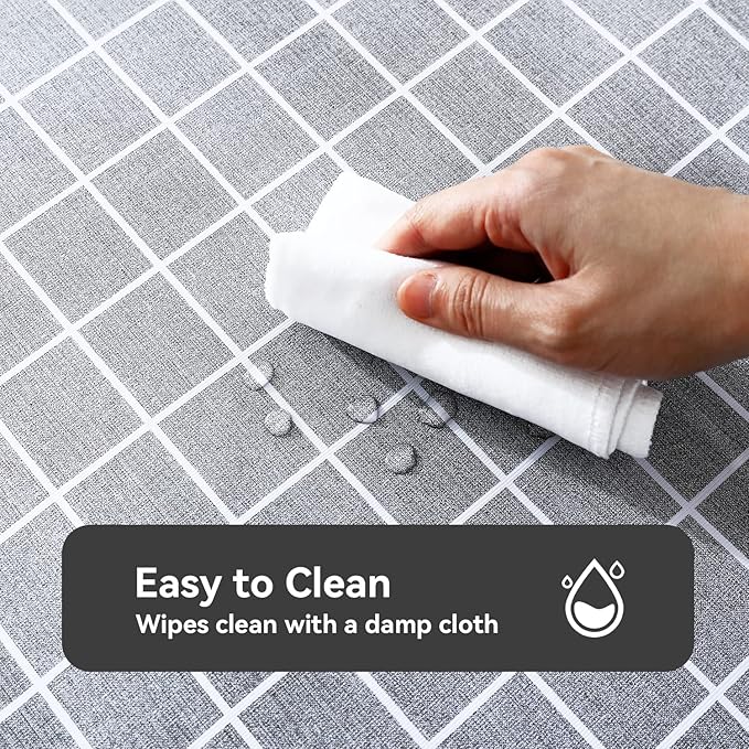 Romanstile Rectangle Vinyl Tablecloth, 100% Waterproof Oil-Proof Checkered Plastic Table Cloth, Heavy Duty Wipeable Table Covers for Dining, Camping, Picnic, Outdoor - 54 x 78 Inch, Grey