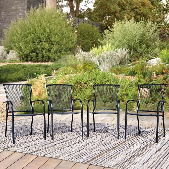Patio Dining Chairs Set of 4, Metal Mesh Patio Furniture Set by Home
