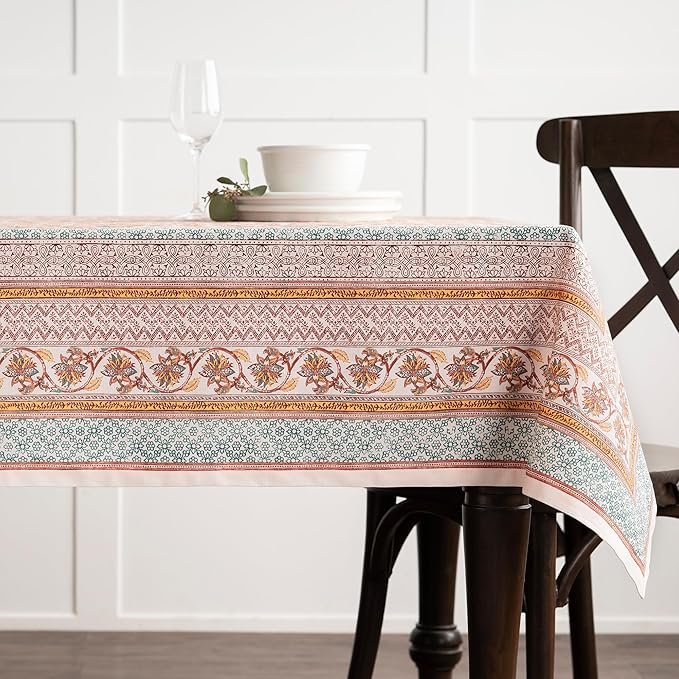 Maison d' Hermine Table Cloth Rectangle Table 100% Cotton 60 x 120 Inches Fall Tablecloth Reusable Everyday Use for Thanksgiving Christmas Decorations Dining Farmhouse Party (Nila)