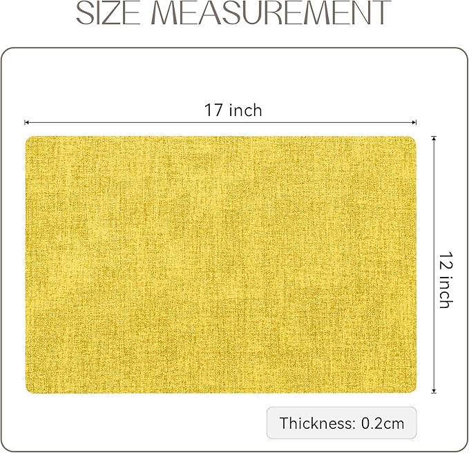 Romanstile Vinyl Placemats Set of 8-12 X 17 Inch - Heat Resistant Place Mats 100% Waterproof Oilproof Wipeable Reversible Faux Leather Table Mats for Kitchen, Dining, Party, Outdoor, Yellow