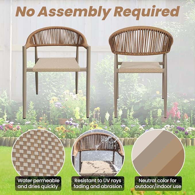 4 Pcs Stackable Patio Dining Chairs, Aluminum Rattan Outdoor Dining Chair - Image 7