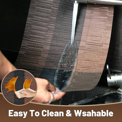 Placemats Set of 6，Non-Slip PVC Weave Table Mats Easy to Clean，Heat Resistant Place Mats for Kitchen Dining Table Decoration Indoor Outdoor，Black Brown