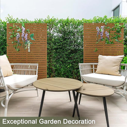 Metal Privacy Screen Outdoor 72" H×47" W, Freestanding Decorative Privacy Screen for Balcony Yard&Garden,Privacy Fence-Brown&Louvered