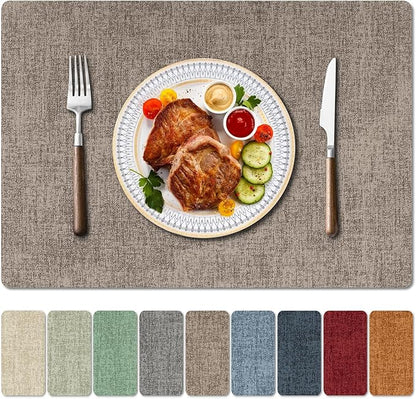 Faux Leather Heat Resistant Placemats Set of 4 – Waterproof Oilproof Wipeable Dining PU Place Mat Easy Clean Table Mats for Kitchen/Dining/Party/Holiday, Khaki