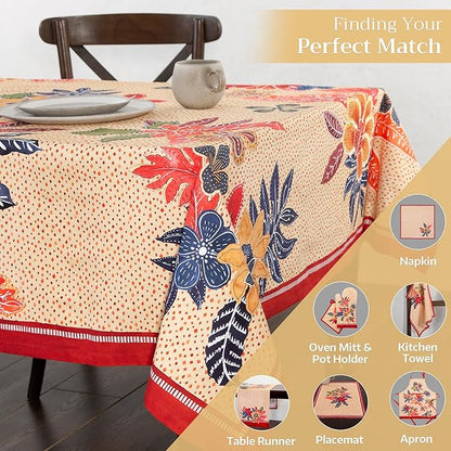 Maison d' Hermine Table Cloth Rectangle Table 100% Cotton 60 x 90 Inches Fall Tablecloth Reusable Everyday Use for Thanksgiving Christmas Decorations Dining Farmhouse Party (Kalahari)