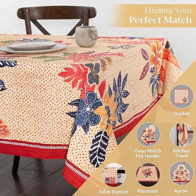 Maison d' Hermine Table Cloth Square Table 100% Cotton 60 x 60 Inches Fall Tablecloth Reusable Everyday Use for Thanksgiving Christmas Decorations Dining Farmhouse Party (Kalahari)