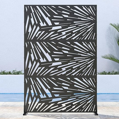 Casaphoria Metal Privacy Screen Outdoor, 72" H x 47" W Freestanding Decorative Privacy Screen for Patio Deck Balcony Garden with Stable Base, Black-Frank