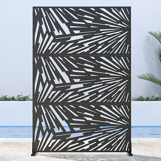 Casaphoria Metal Privacy Screen Outdoor, 72" H x 47" W Freestanding Decorative Privacy Screen for Patio Deck Balcony Garden with Stable Base, Black-Frank