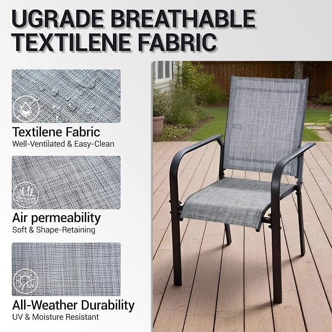 Patio Dining Chairs Set of 4, All-Weather High Back Textilene Stackable Chairs - Image 6