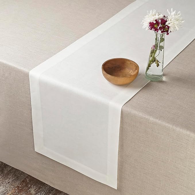 D'Moksha Homes Linen Ivory Table Runner 72 Inches Long - 100% Pure Linen 14 x 72 Inch Table Runner for Dining, Valentines, Holiday - Machine Washable