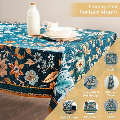 Maison d' Hermine Table Cloth Rectangle Table 100% Cotton 60 x 120 Inches Fall Tablecloth Reusable Everyday Use for Thanksgiving Christmas Decorations Dining Farmhouse Party (Luxury Loft - Dark Teal)