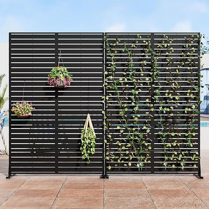 Casaphoria Metal Privacy Screen Outdoor, 72" H x 47" W Freestanding Decorative Privacy Screen for Patio Deck Balcony Garden with Stable Base, Louvered Black