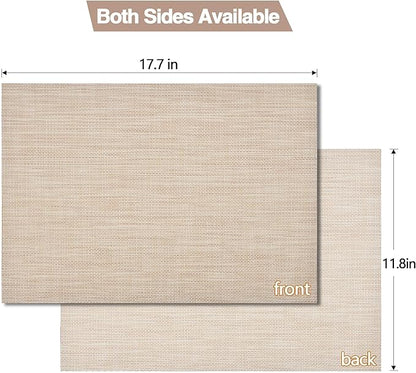 SLKQG Placemats Set of 4 - Easy Clean Washable Vinyl Placemats - Wipeable Heat Resistant Table Mats for Dining Table - 17.7x11.8 Inch (4, Beige)