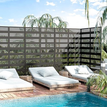 Casaphoria 72" H x 47" W Metal Outdoor Privacy Screen, Freestanding Decorative Divider for Patio, Deck, Balcony, and Garden with Stable Base, Black-Harold