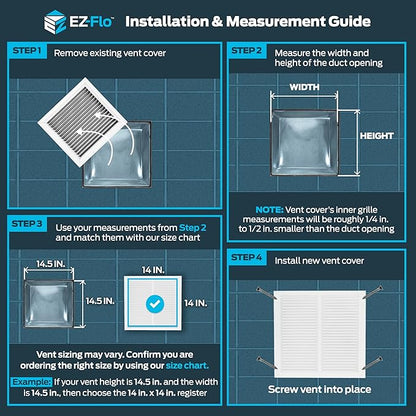 EZ-FLO 14 x 14 Inch (Duct Opening) Return Air Vent Cover for Wall or Ceiling, Solid Steel Return Air Grille, HVAC Vent Cover, White, 61640