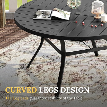 VICLLAX Round Patio Table with Adjustable Umbrella Hole for 6, All Weather Metal Outdoor Dining Table for Lawn Garden, 50" Outdoor Coffee Table, Black Tabletop