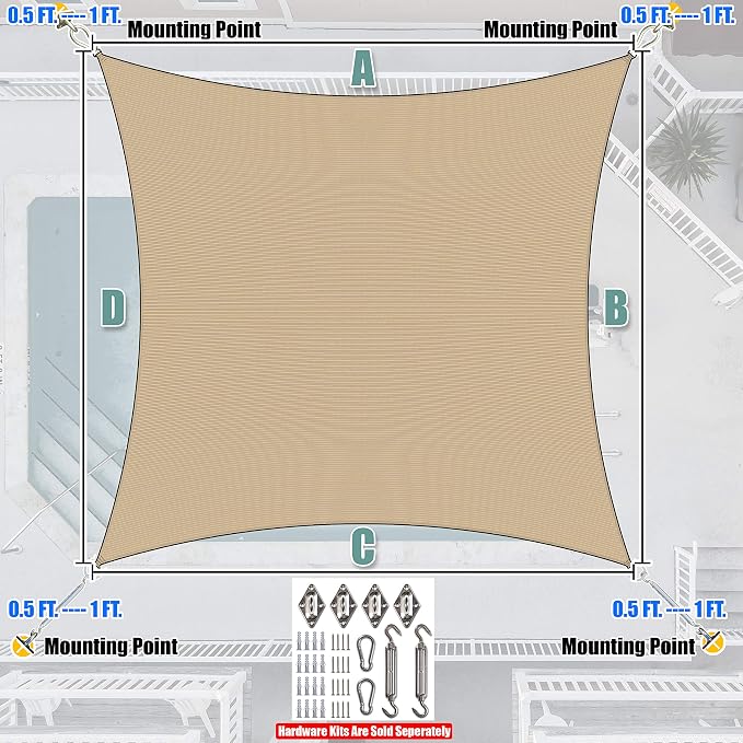 Amgo Custom Size 6' x 14' Sand Beige Rectangle Square Sun Shade Sail UPF50+ - Image 7