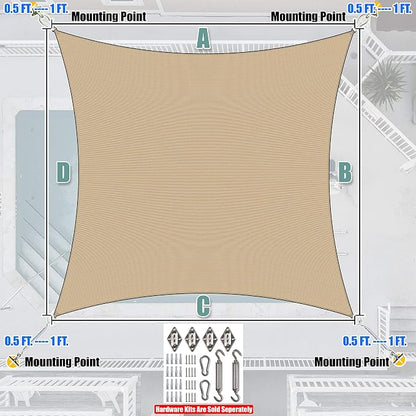 Amgo Custom Size 9' x 12' Sand Beige Rectangle Square Sun Shade Sail UPF50+ - Image 7