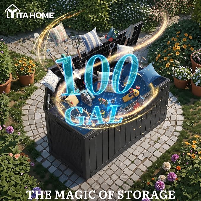 YITAHOME 100 Gallon Large Outdoor Storage Box | Water Resistant Resin Deck Box - Image 2