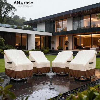 Swivel Patio Chair Cover 4 Pack,600D Waterproof Heavy Duty Outdoor Chair Cover(28 W x 33 D x 36 H inches),Patio Furniture Covers,Outdoor Furniture Covers Waterproof,Beige&Brown